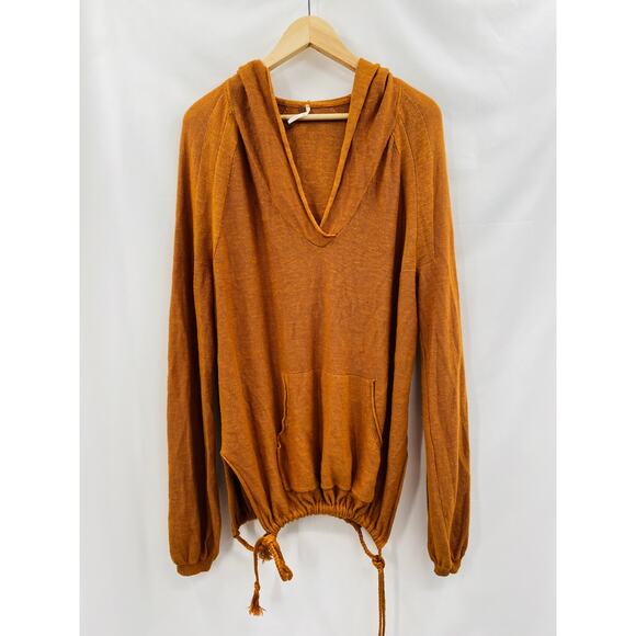 Free People orange linen oversized hooded sweater - Picture 2 of 6